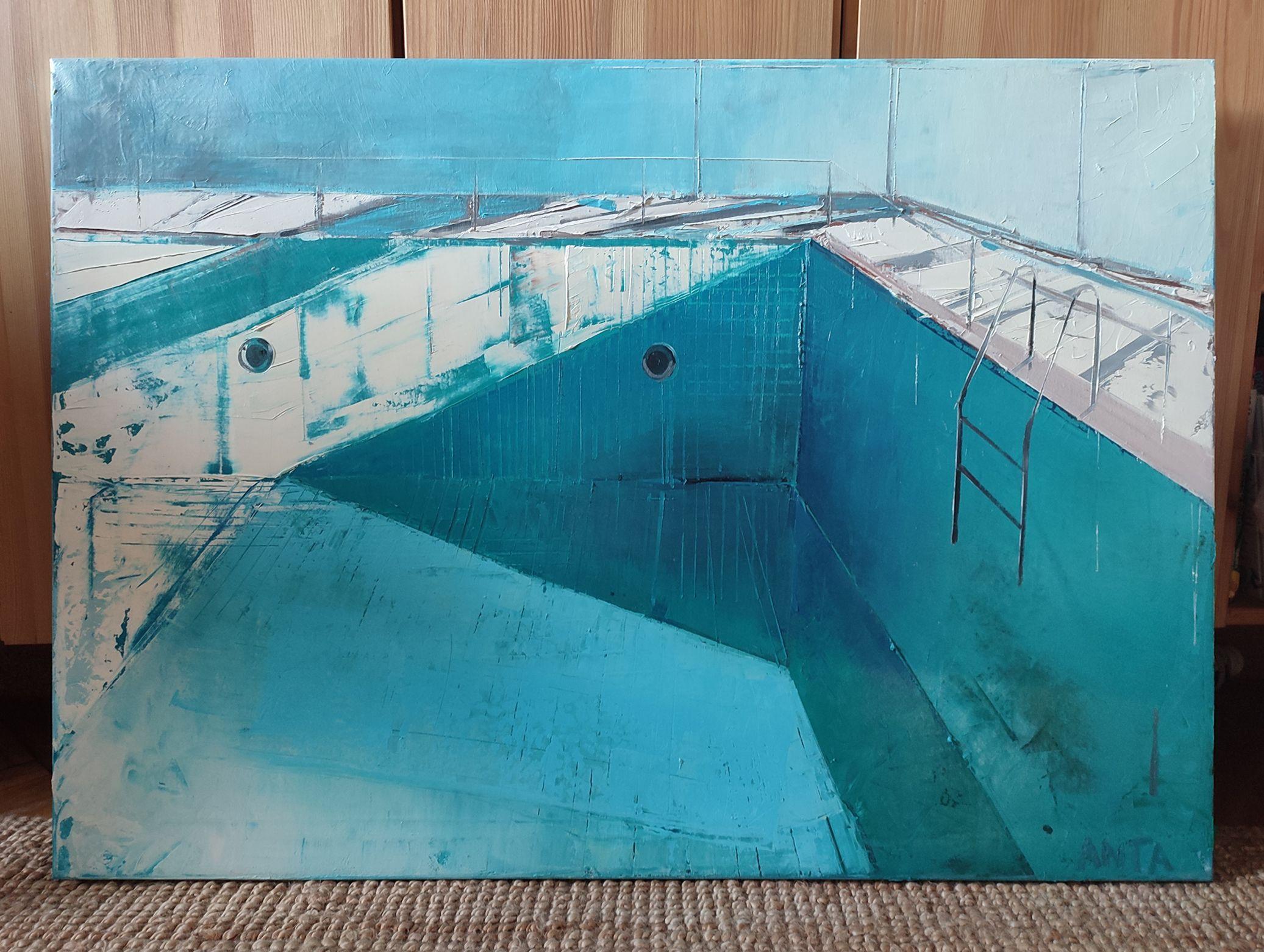 Pool 14, oil painting, stretched, Painting, Oil on Canvas For Sale 2
