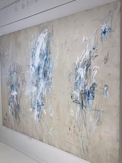 "Adagio in Blue" Large Scale Acrylic, Oil Pastels, Pencils Blue Abstract 72x96