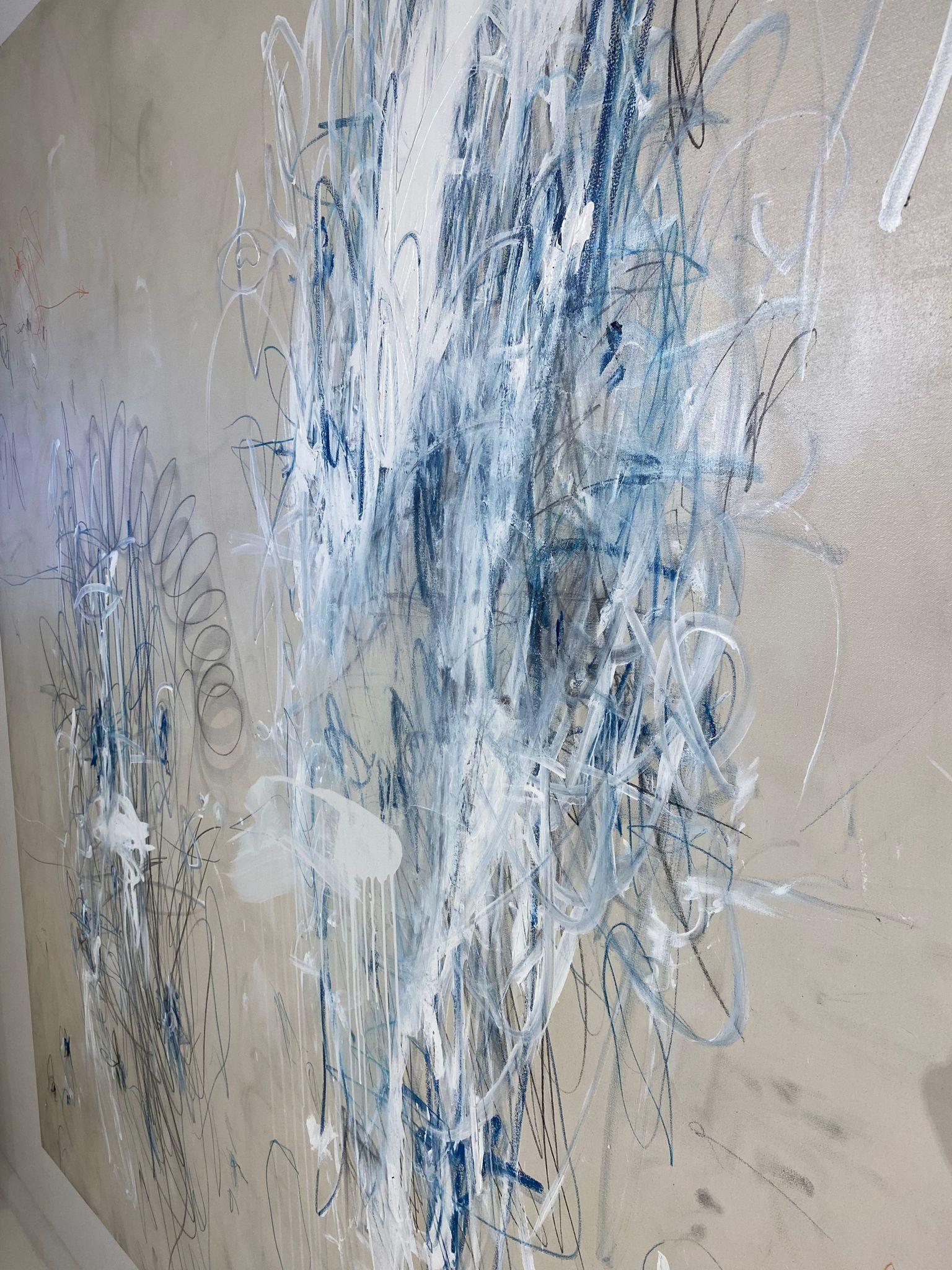 « Adagio in Blue » - Acrylique à grande échelle, pastels d'huile, crayons, bleu abstrait 72x96 - Expressionnisme abstrait Painting par Karina Gentinetta
