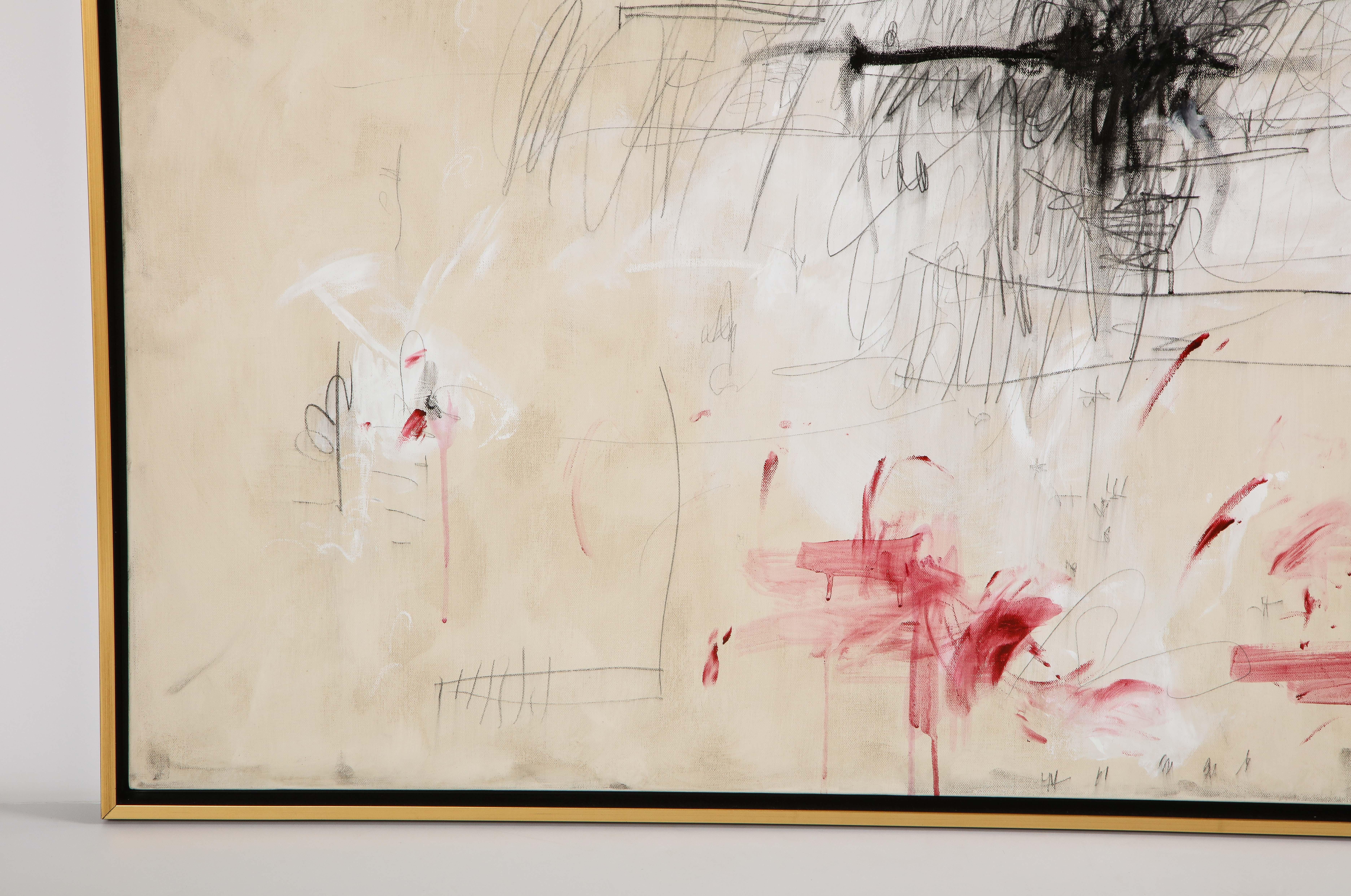 Großes Gemälde „Amore“ in Elfenbein-:: Weiß-:: Schwarz- und Rottönen:: 2::44 m x 3::66 m (Grau), Abstract Painting, von Karina Gentinetta