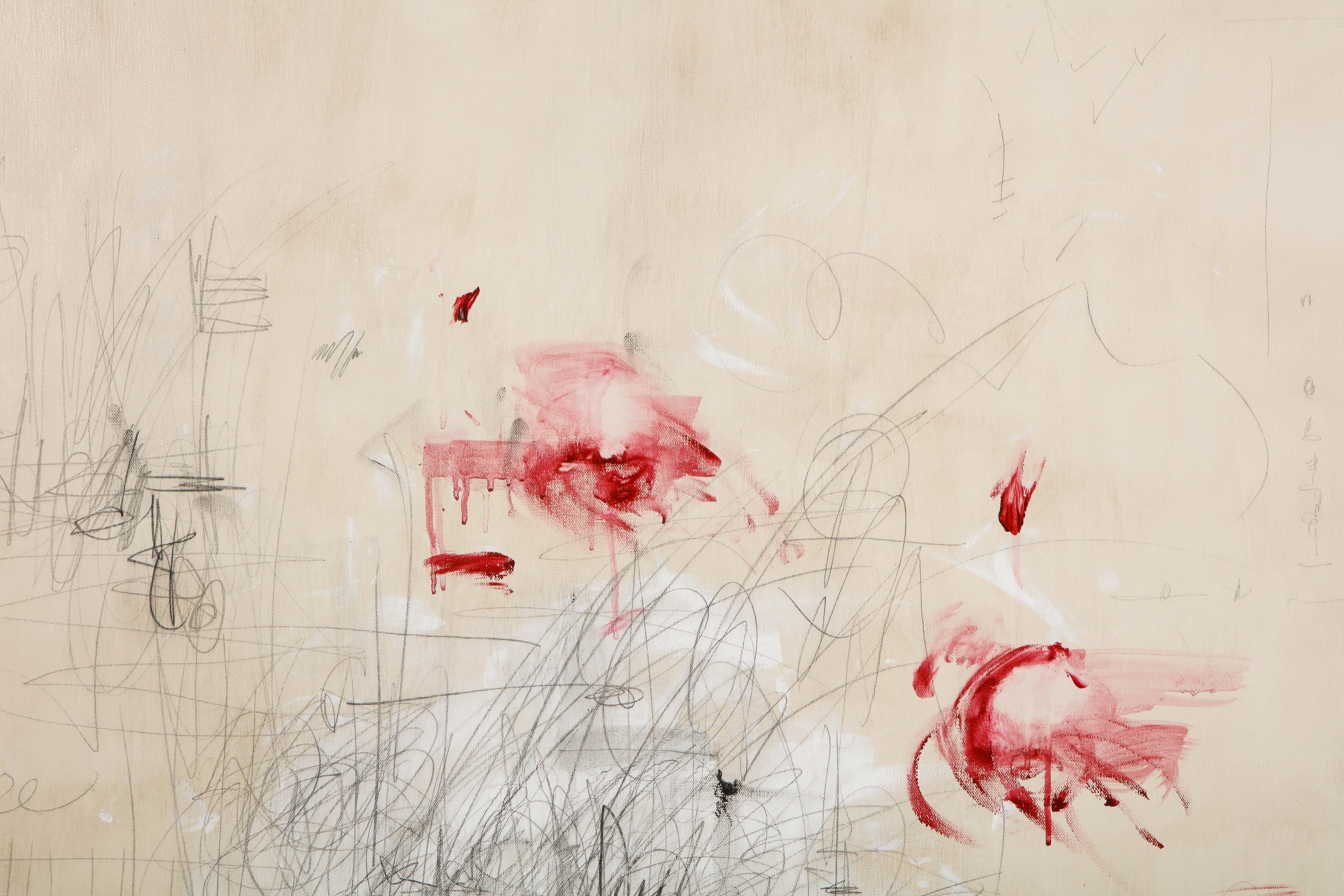 Großes Gemälde „Amore“ in Elfenbein-:: Weiß-:: Schwarz- und Rottönen:: 2::44 m x 3::66 m 1