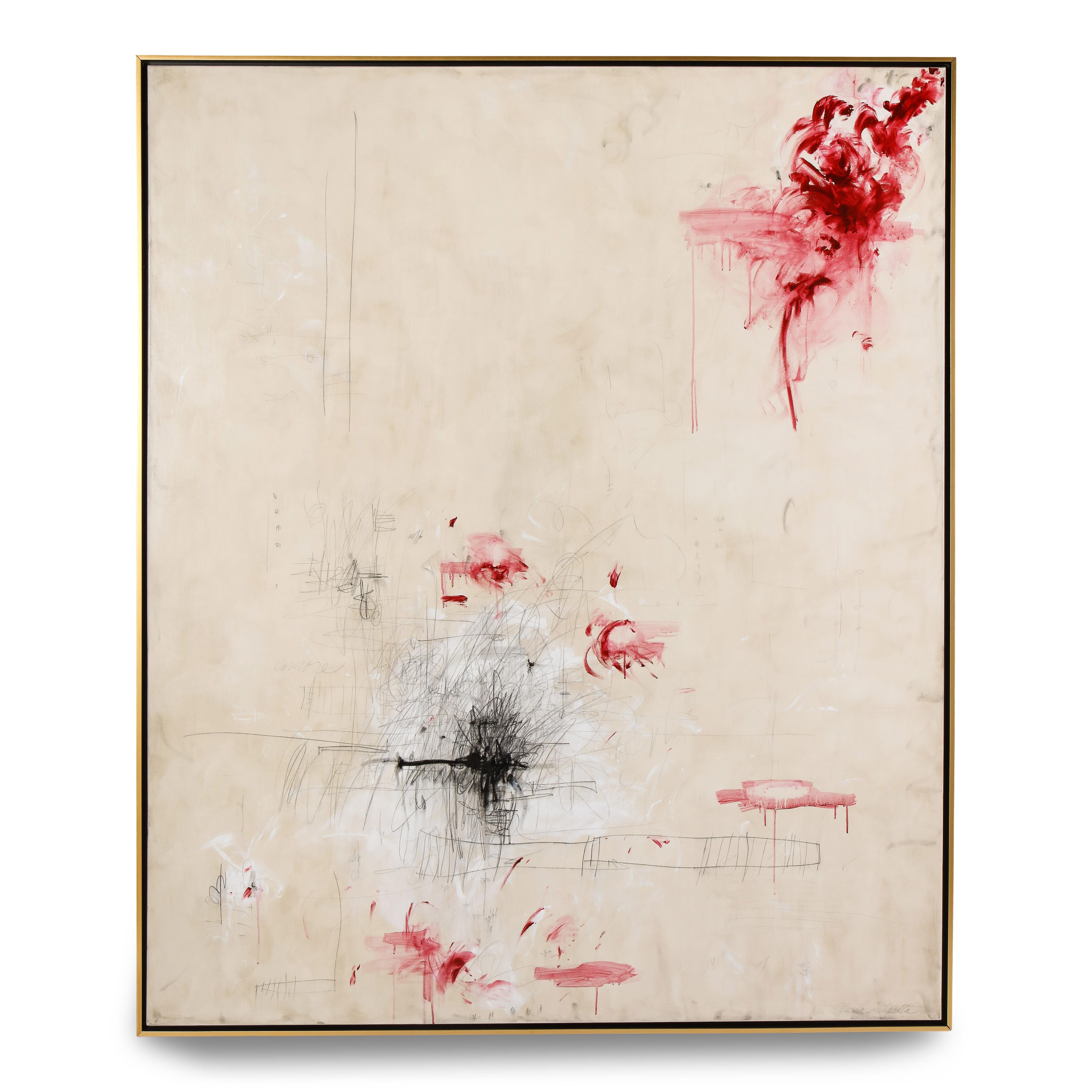 Karina Gentinetta Abstract Painting - "Amore" Large Painting in Hues of Ivory, White, Black and Reds, 6 ft x 5 ft