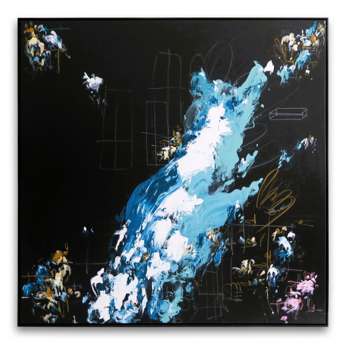 "Bodacious" Large Black, Blue, Mint, White, Raw Sienna Abstract Painting 72"x72" - Mixed Media Art by Karina Gentinetta