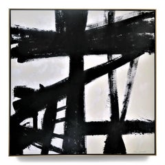 "Bold Attraction" Black and White Acrylic with Plaster Relief Painting 60" x 60"