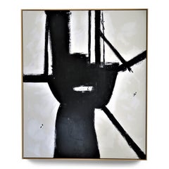 "Brazen" Black and White Acrylic with Plaster Relief Abstract Painting 72" x 60"