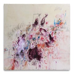 « Ebullient » Grande échelle acrylique, pastels et crayons d'huile abstraits 72"x72"