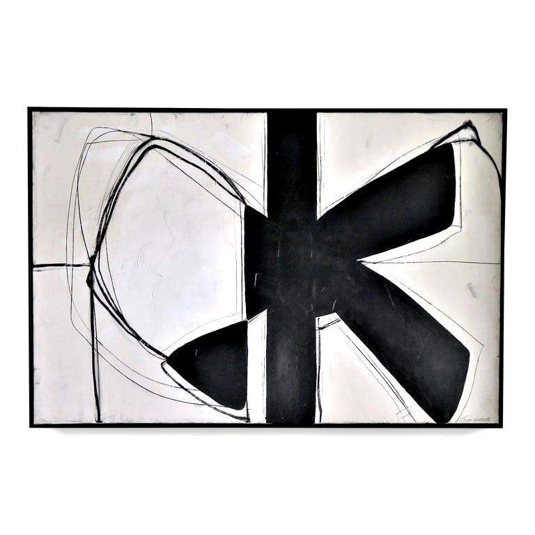 "Form Over Function" Black and White Abstract Painting with Plaster Relief, 2020 - Mixed Media Art by Karina Gentinetta