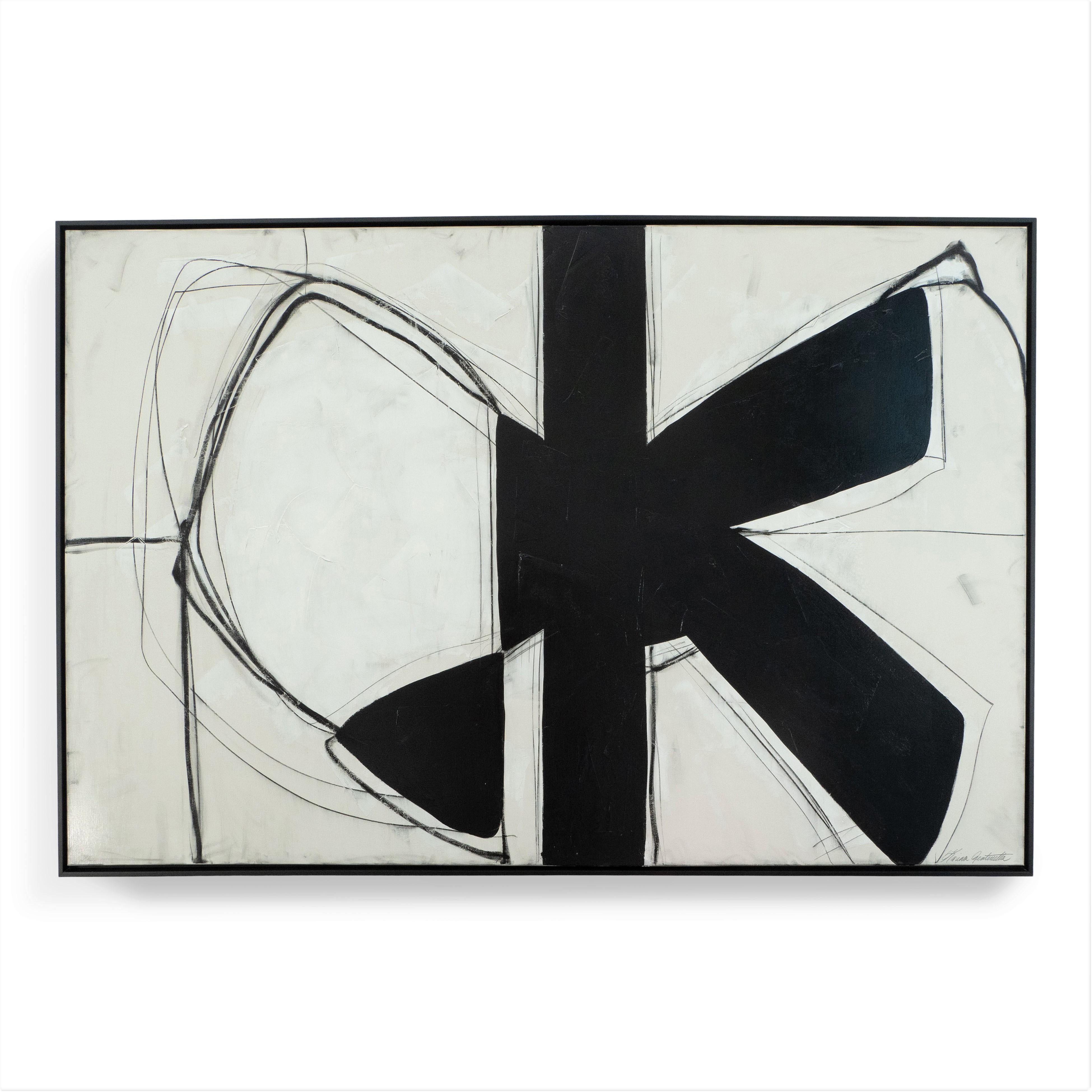 Karina "Brazen" Black and White Acrylic with Plaster Relief Abstract Painting 72" x