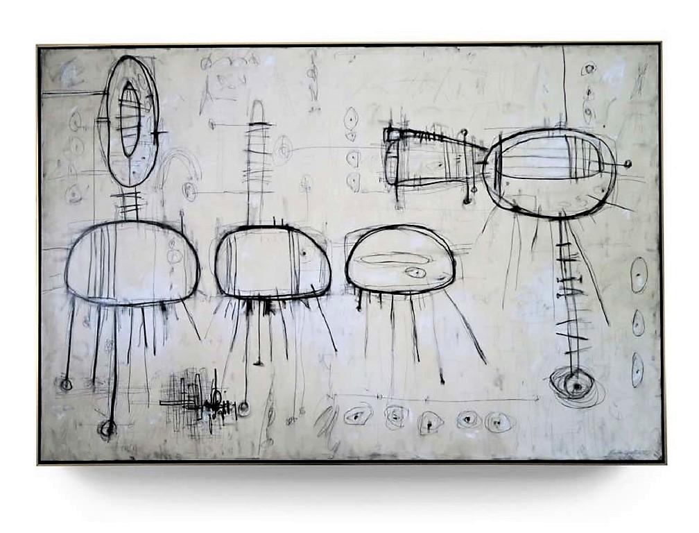 Karina Gentinetta Abstract Drawing - "Ingenuo" Original Painting, 2020, 108" x 72" in hues of White, Ivory and Black