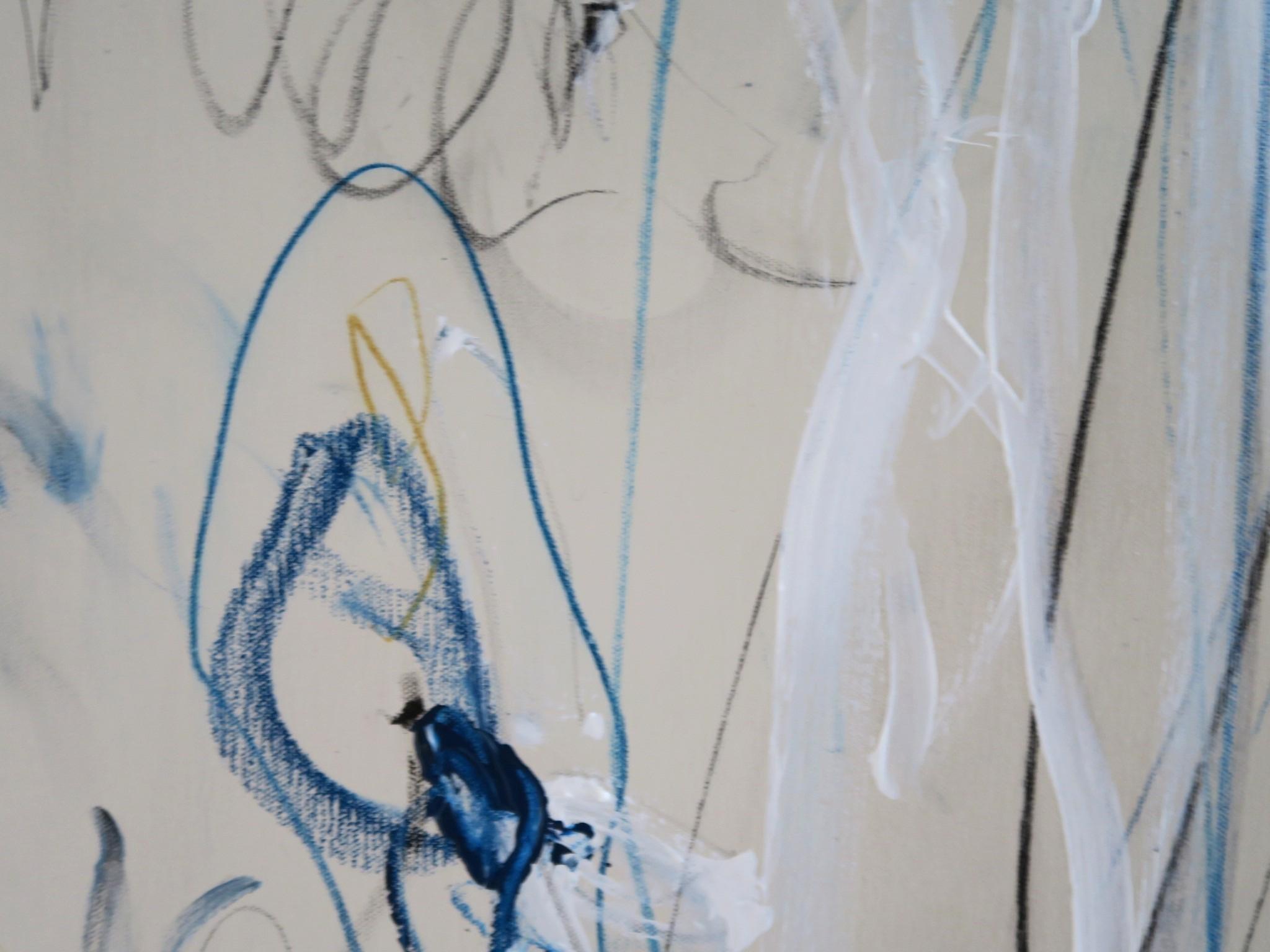 « Interlude » - Grand acrylique, pastels d'huile et crayons abstraits dans une teinte bleue 72x60 12
