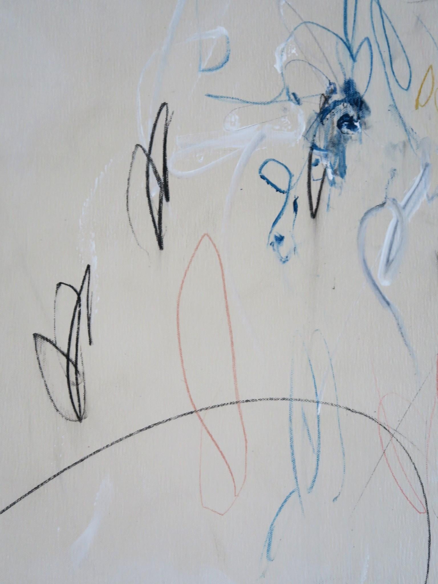 « Interlude » - Grand acrylique, pastels d'huile et crayons abstraits dans une teinte bleue 72x60 13