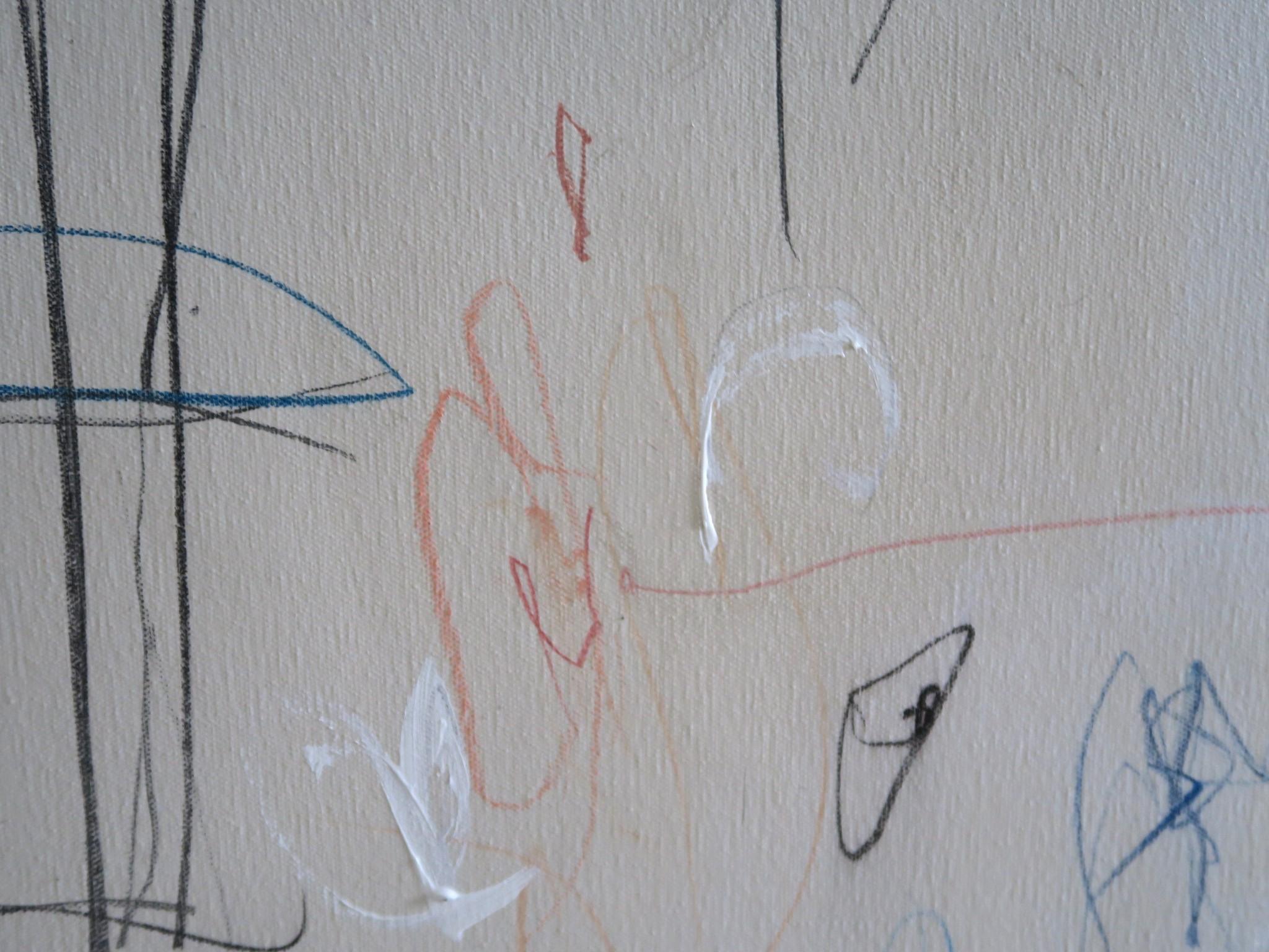 « Interlude » - Grand acrylique, pastels d'huile et crayons abstraits dans une teinte bleue 72x60 16