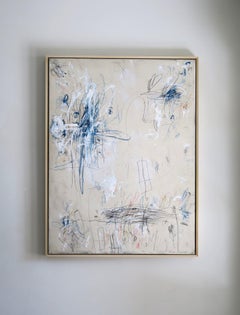 "Into the Blues I" Acrylic, Oil Pastels, and Pencils Abstract in Blue Hue, 48x36