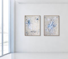"Into the Blues II" Acrylic, Oil Pastels, and Pencils Abstract in Blue Hue 48x36