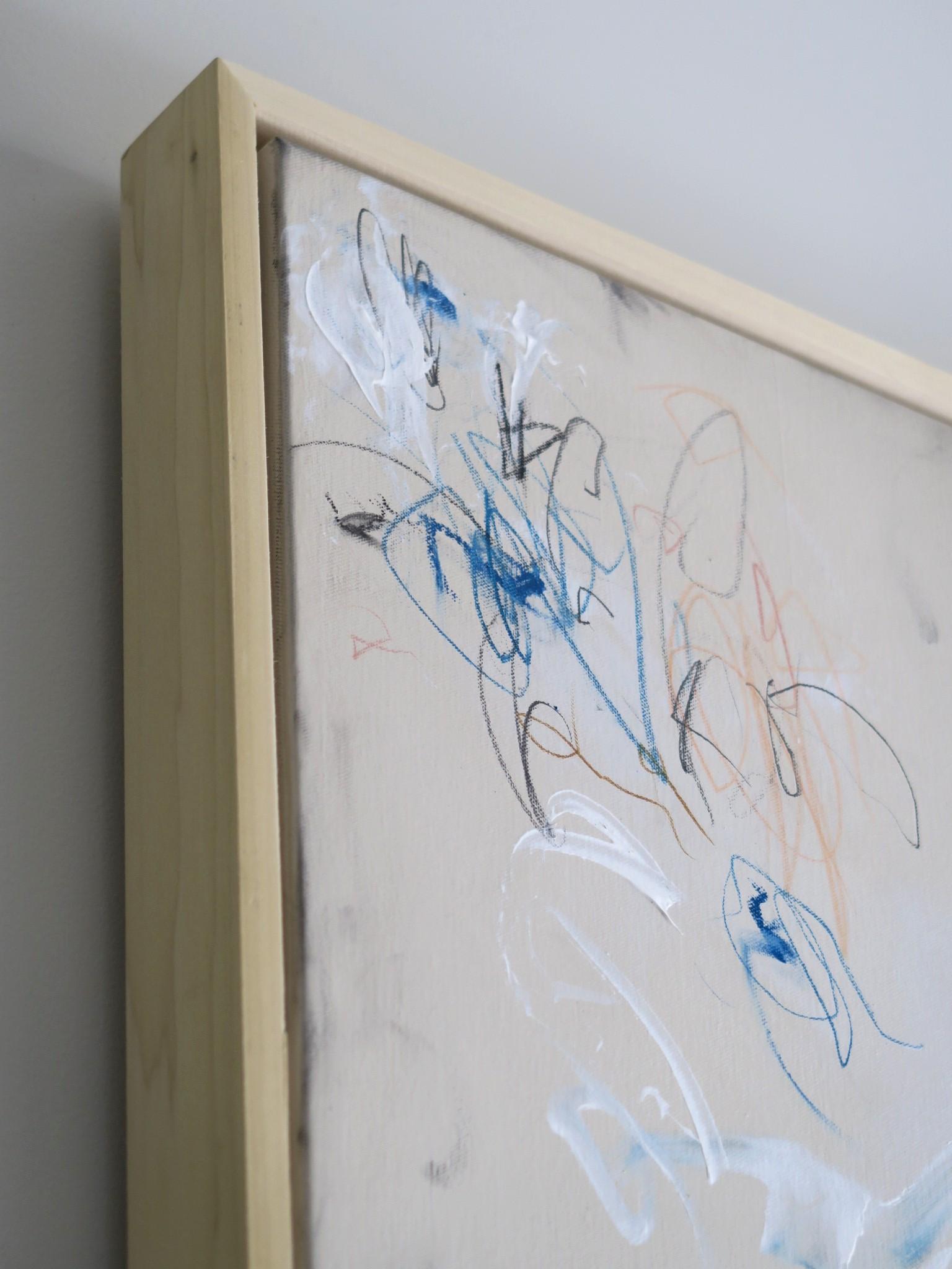 « Into the Blues II » Acrylique, pastels d'huile et crayons abstraits à la teinte bleue 48x36 15