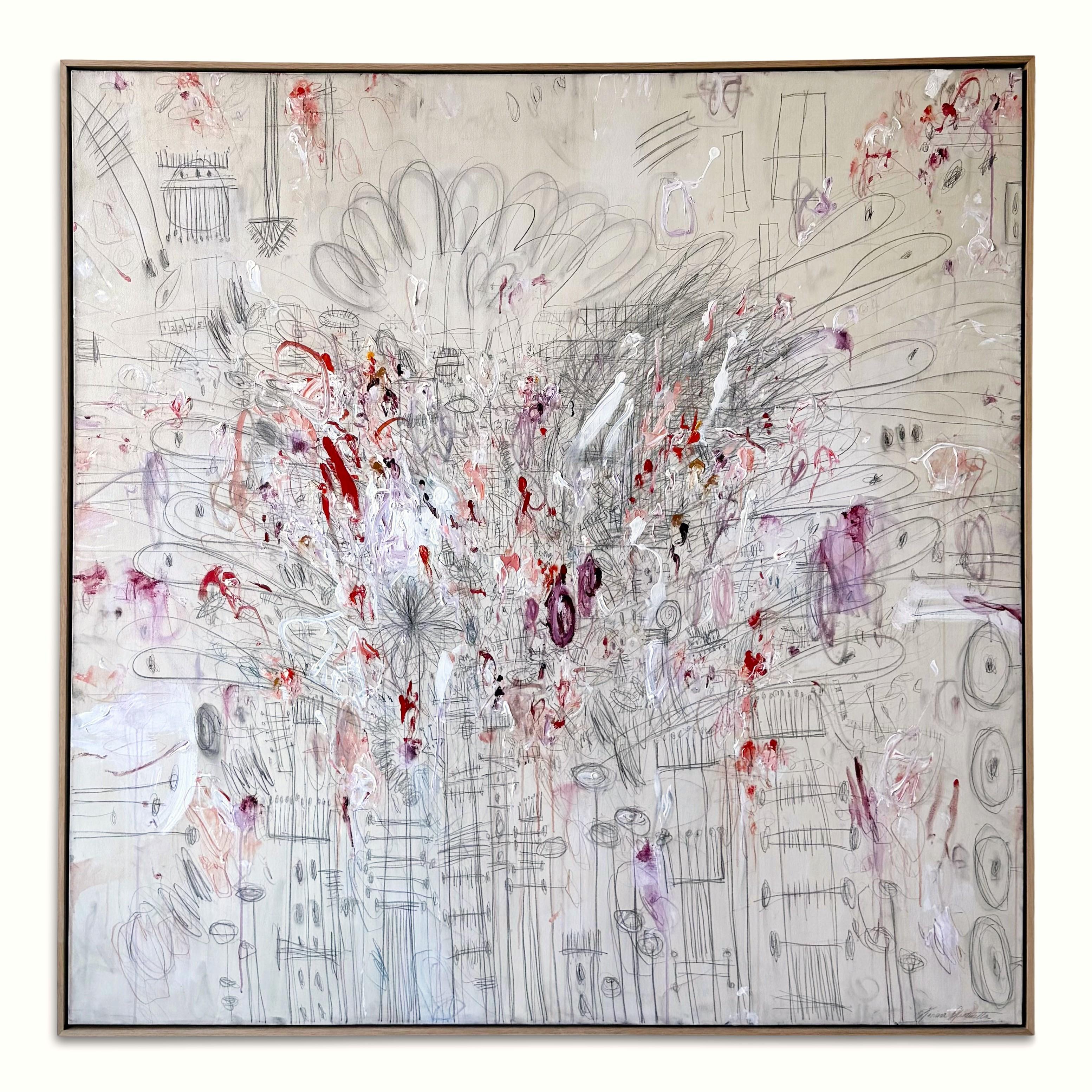 "La Boheme" Large Scale Rose and Burgundy Acrylic & Oil Pastel Abstract 72"x72"
