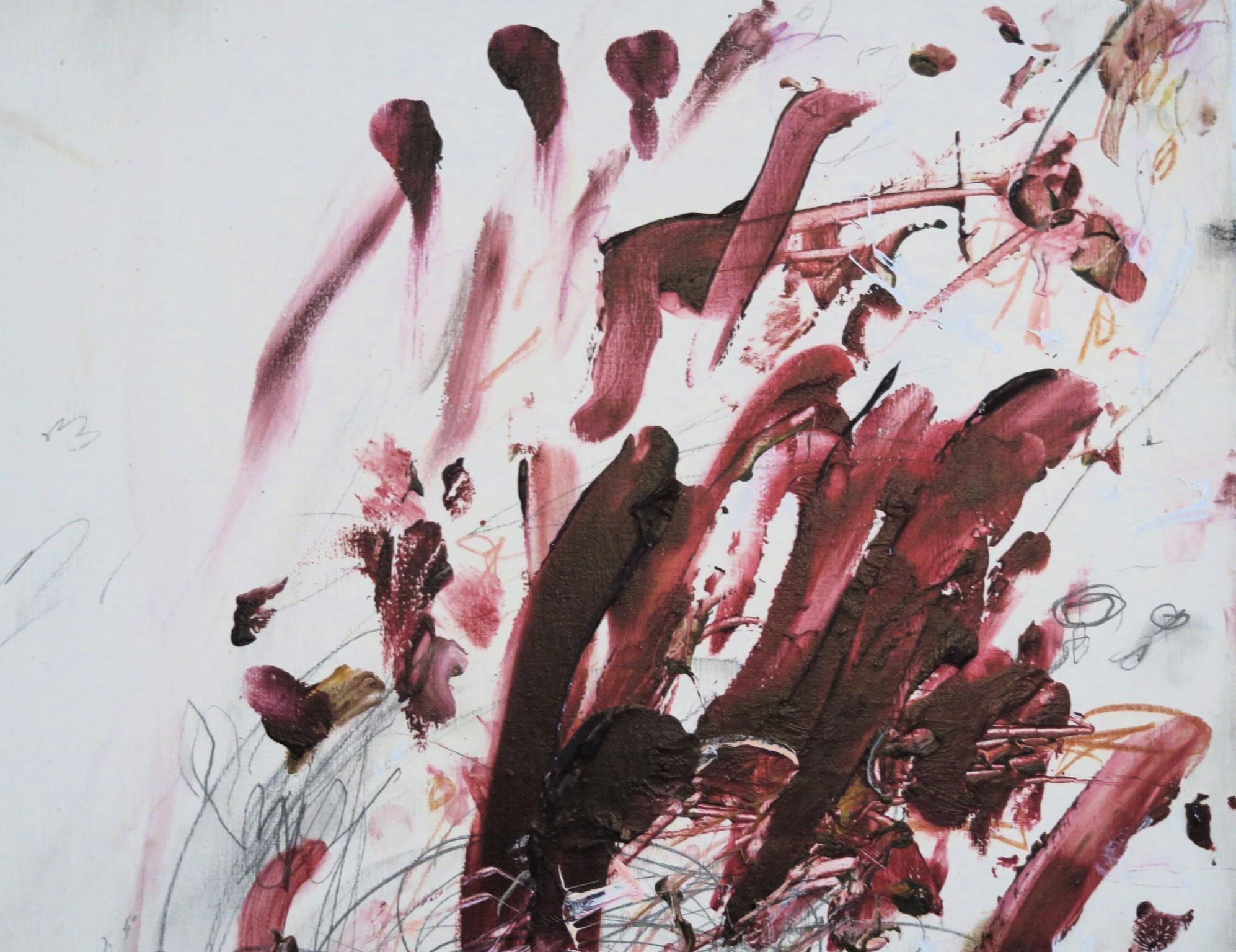« Midsummer's Dream », acrylique, pastels d'huile, crayons abstraits dans des teintes prunes 20