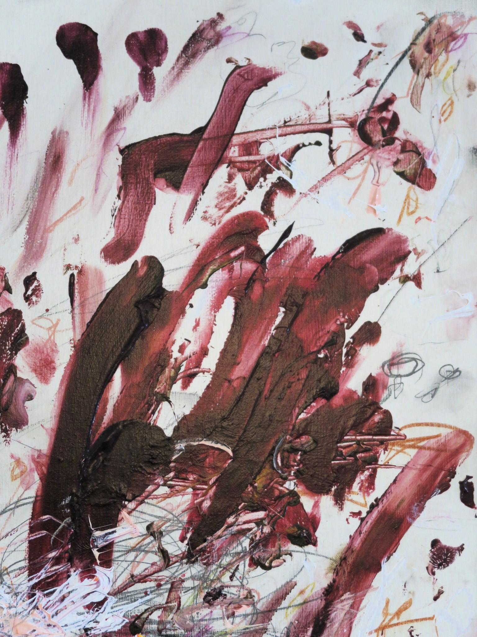 « Midsummer's Dream », acrylique, pastels d'huile, crayons abstraits dans des teintes prunes 20