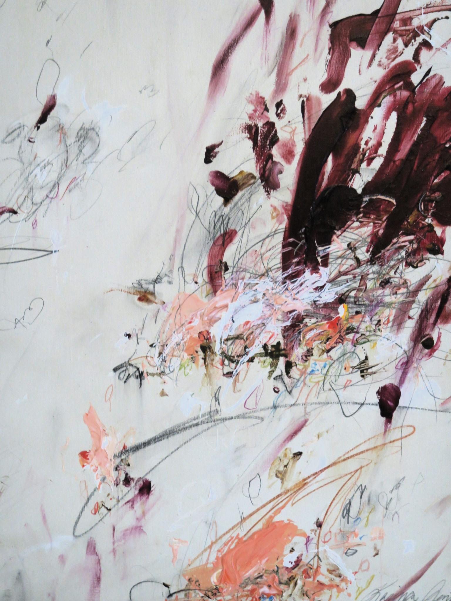 « Midsummer's Dream », acrylique, pastels d'huile, crayons abstraits dans des teintes prunes 20