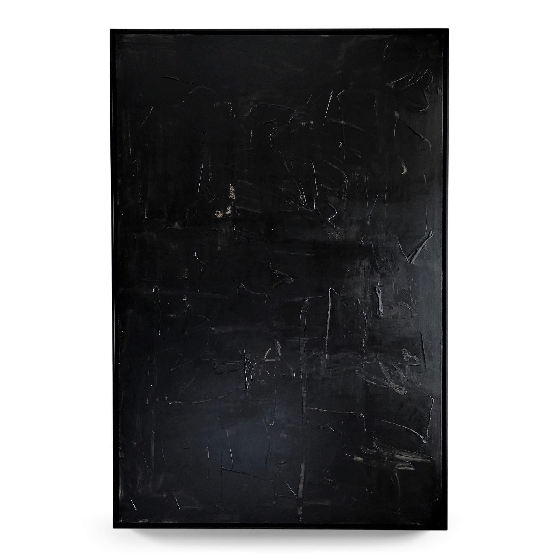 Karina Gentinetta Abstract Painting - "Nuit" Acrylic and Plaster Textured Black Abstract, 2021, 72"x48