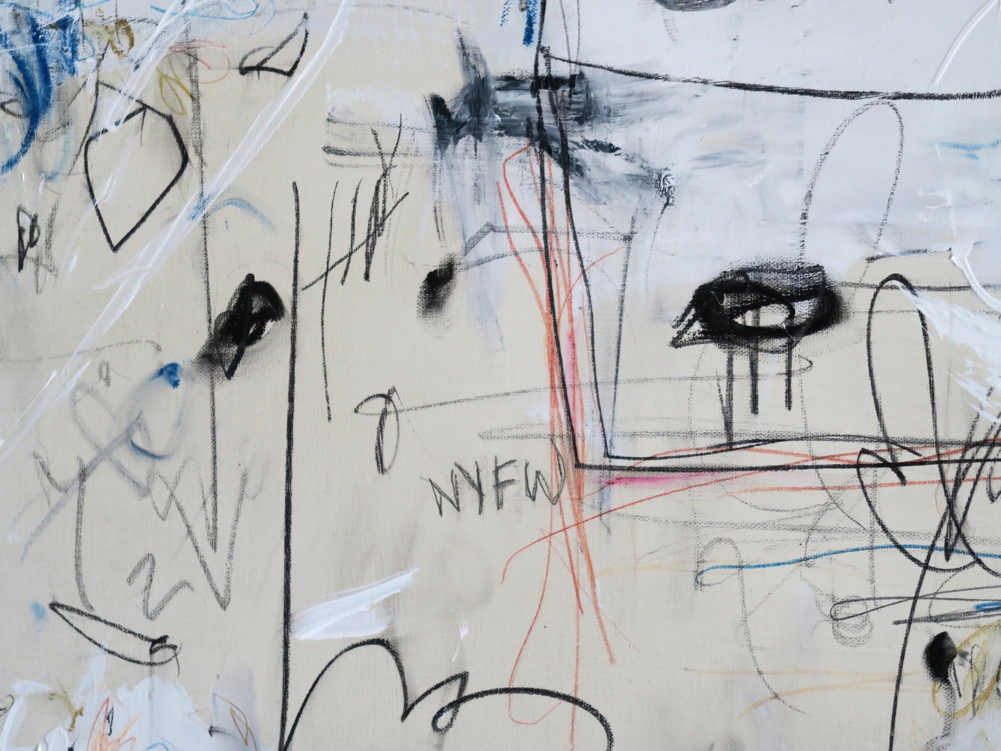 „NYFW 2022“ Abstraktes Gemälde, Acryl, Ölpastell, Bleistift, 24 Zoll x 36 Zoll im Angebot 2