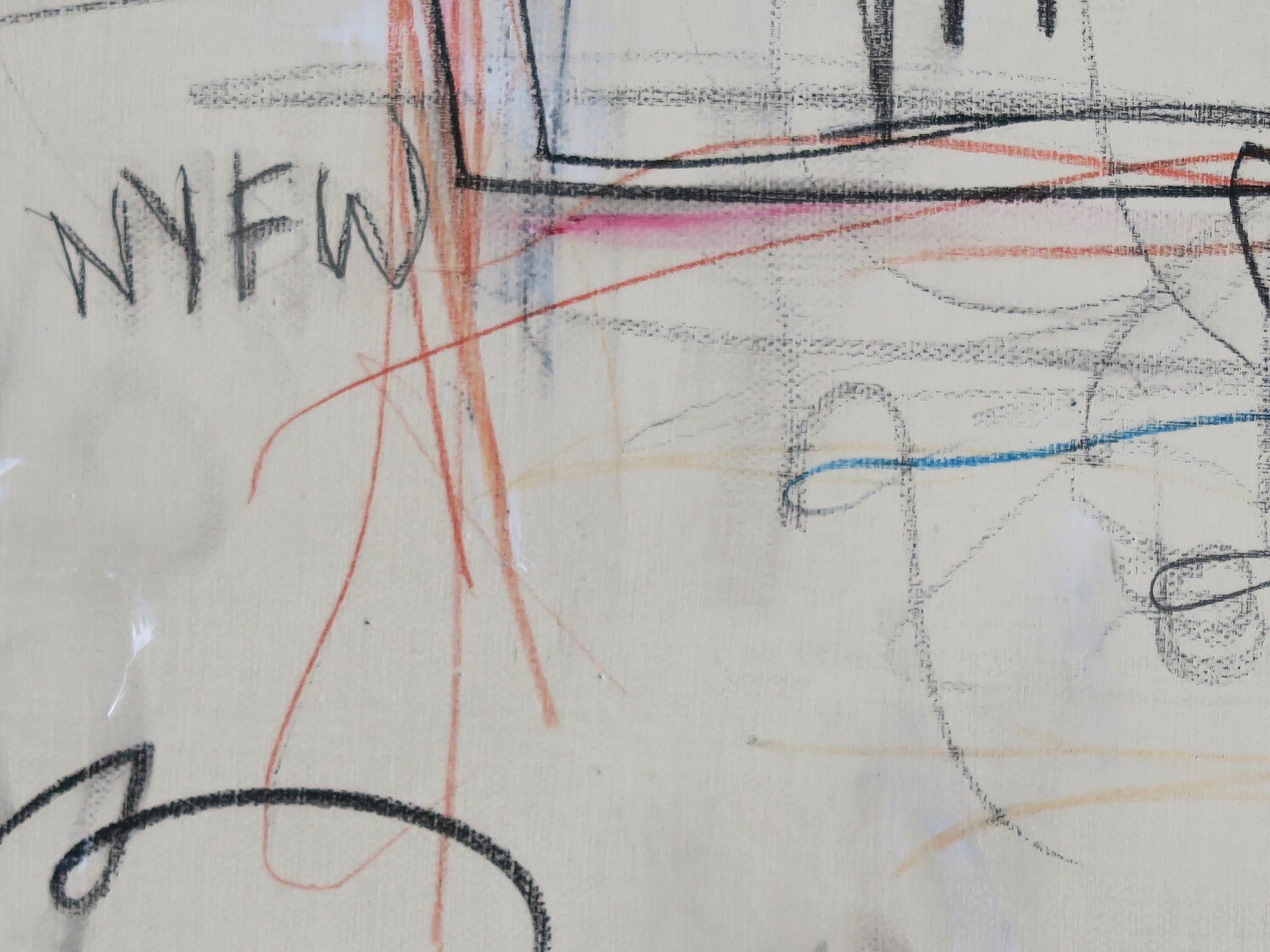 „NYFW 2022“ Abstraktes Gemälde, Acryl, Ölpastell, Bleistift, 24 Zoll x 36 Zoll im Angebot 6