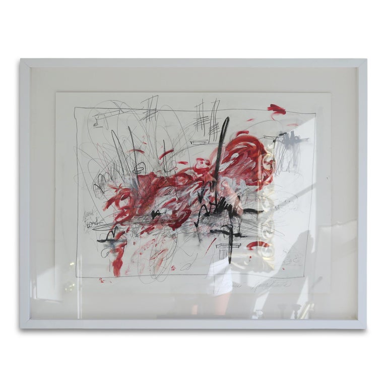 "Poppies" Abstract Study in Hues of White, Red and Black Pencil, 29.5" x 37.5" - Mixed Media Art by Karina Gentinetta