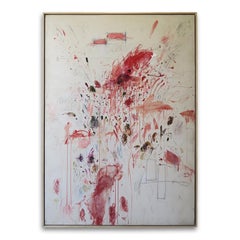 "Ranunculus I" Acrilico di grandi dimensioni, pastelli a olio e matite rosse Astratto 84 "x60"