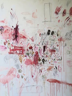"Ranunculus II" Large Acrylic, Oil Pastels, Pencils Blush Rose Abstract 84"x60"
