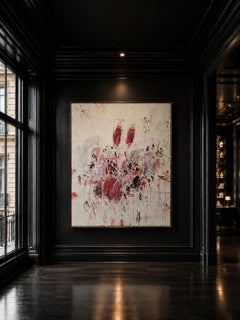 "Rapsodia en rojo" Acrílico a gran escala, Pasteles al óleo, Lápices Abstracto 72 "x60"