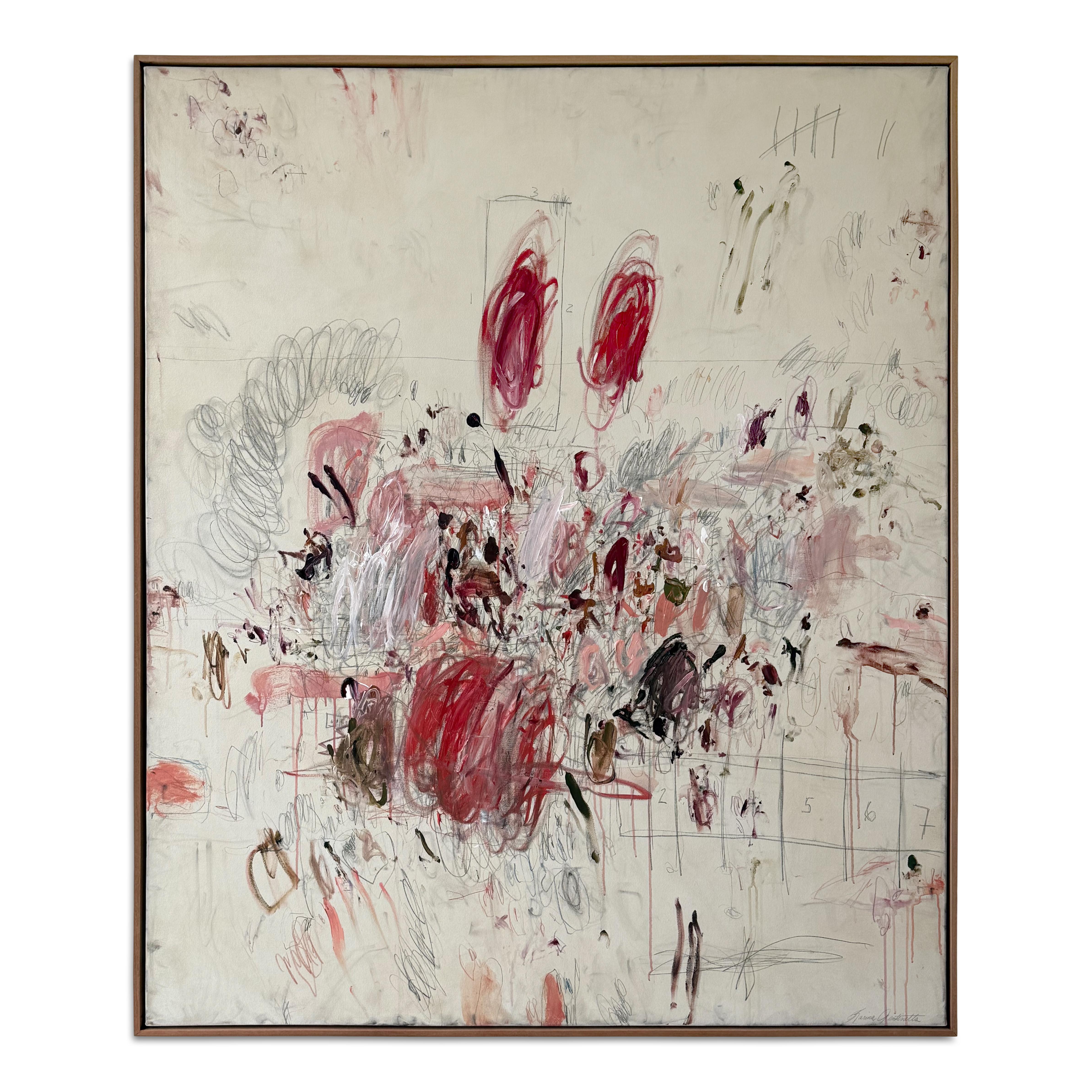 "Rhapsodie in Rot" Großformatiges Acryl, Ölpastell, Bleistifte Abstrakt 72 "x60"