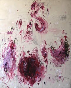"Spring Eternal II" Vertical Acrylic, Pastels, Pencils Abstract in Pinks 72x60