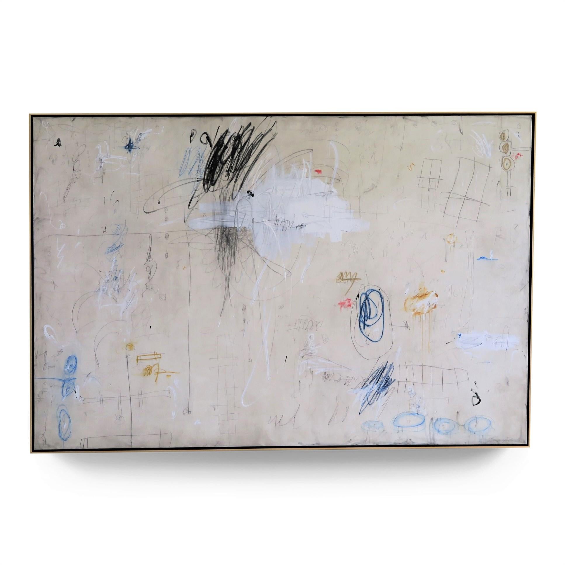 Karina Gentinetta Abstract Painting - "Topic of Conversation" Large Abstract Acrylic, Oil Pastels and Pencil Painting