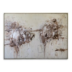 "Unbreakable Thread" Acryl, Ölpastellkreide und Bleistifte Brown Hue Abstract 60 "x84"
