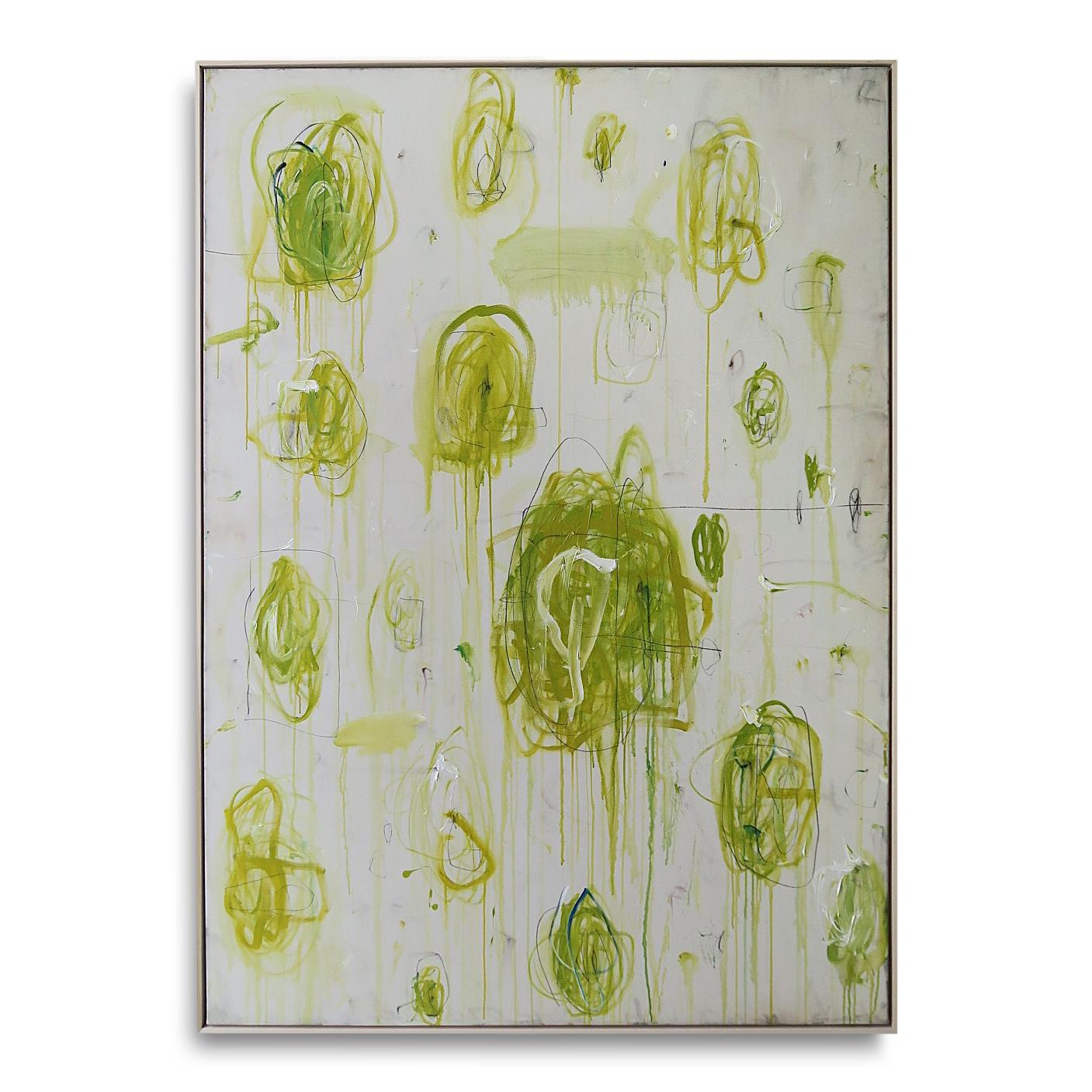 "Verdigris" Acrílico, Pasteles al Óleo y Lápices Abstracto Verde a Gran Escala 84 "x60"