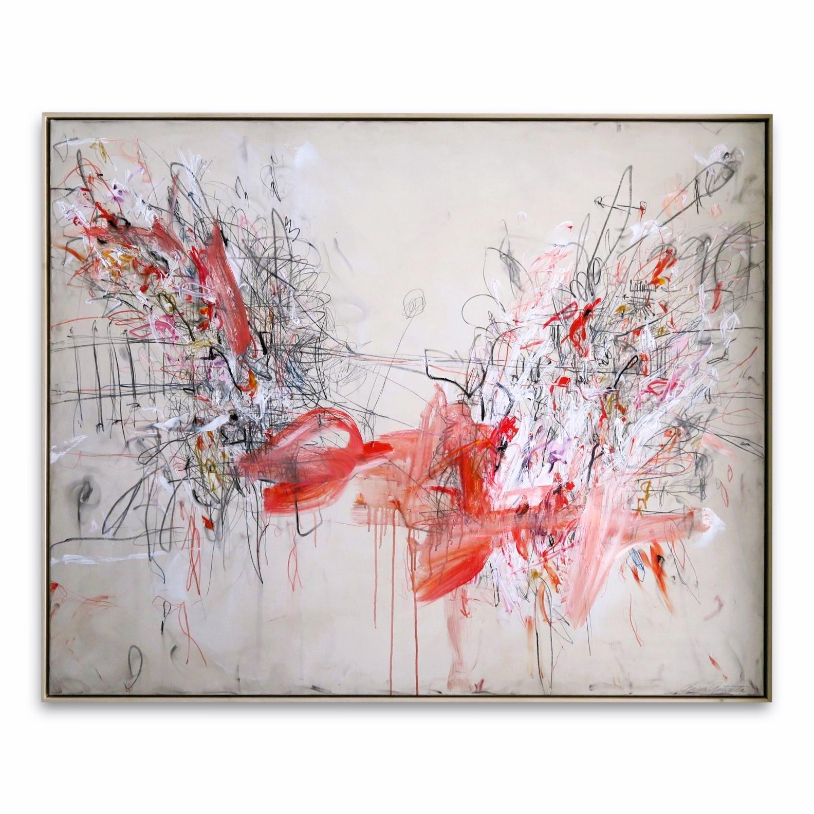 "Vermiglio" Large Scale Acrylic, Oil Pastels and Pencils Abstract in Red 48x60 - Mixed Media Art by Karina Gentinetta