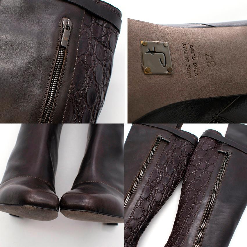 Black Karina IK Nin Leather And Crocodile Heeled Boots - Size EU 37 For Sale