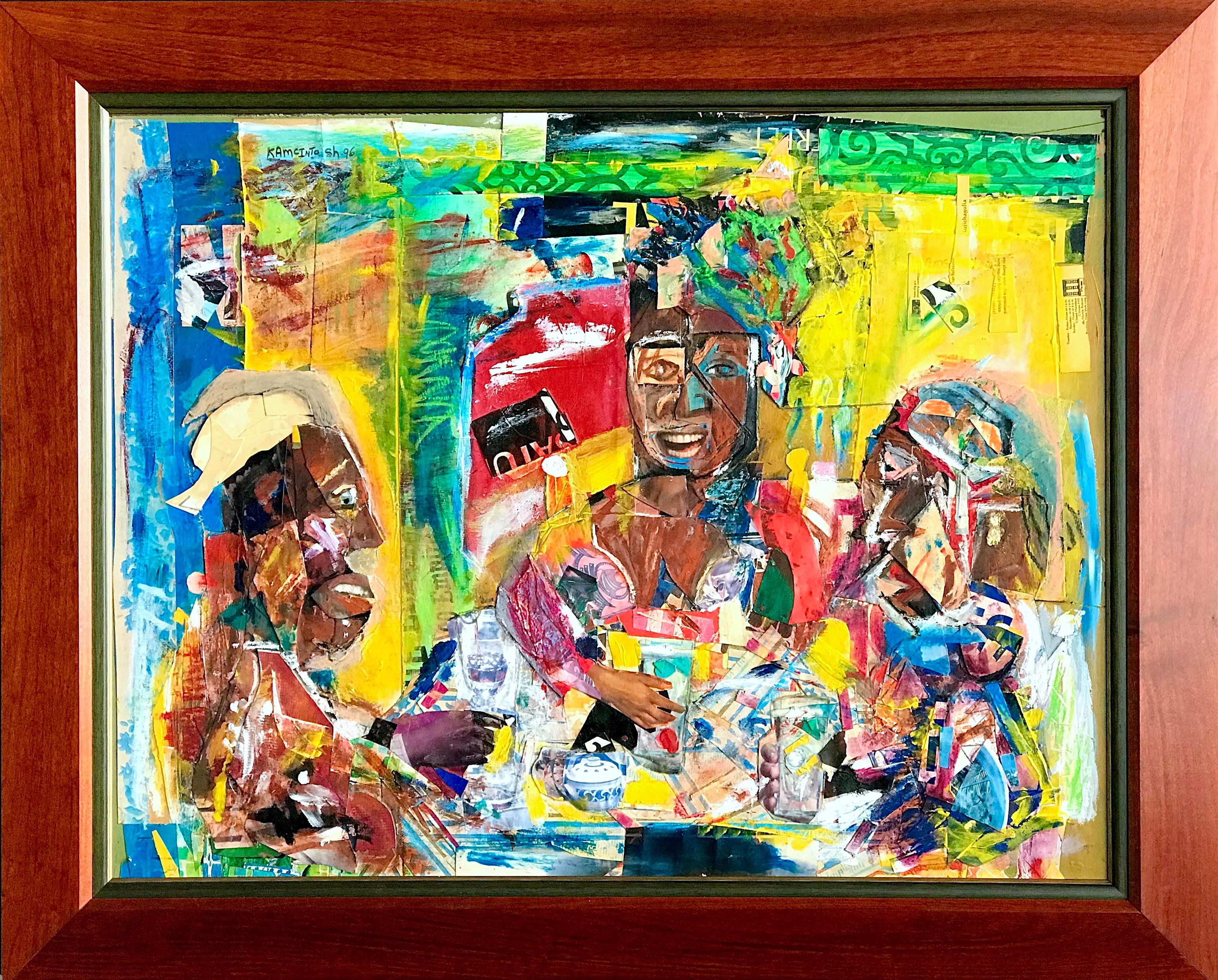 MORNING BREAKFAST Mixed Media Collage, Abstract Black Family Collage with Paint - Mixed Media Art by Karl A. McIntosh