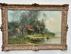 On the Shore of Lake Constance Oil on canvas Munich School 1894