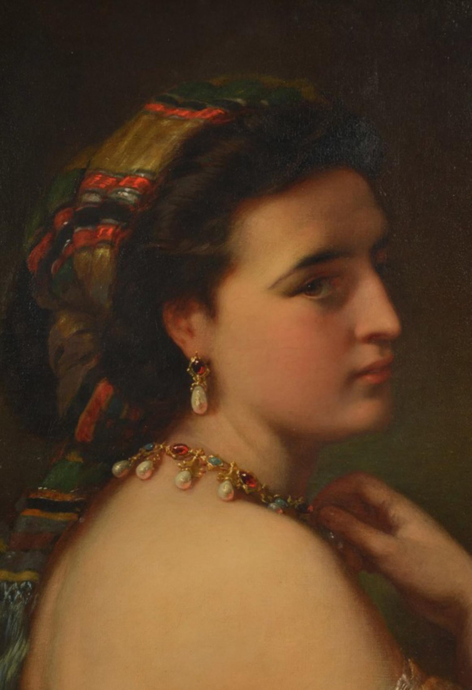 Karl Adolph Gugel (1820-1887) Mädchen mit der Perle Demi Parure Porträtgemälde im Angebot 1