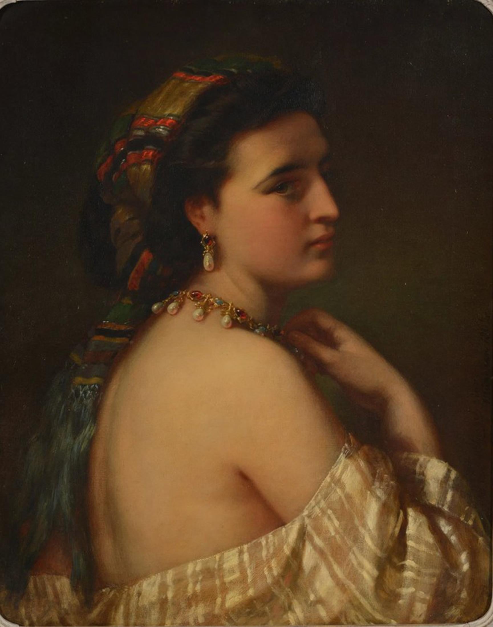 Karl Adolph Gugel (1820-1887) Mädchen mit der Perle Demi Parure Porträtgemälde im Angebot 2