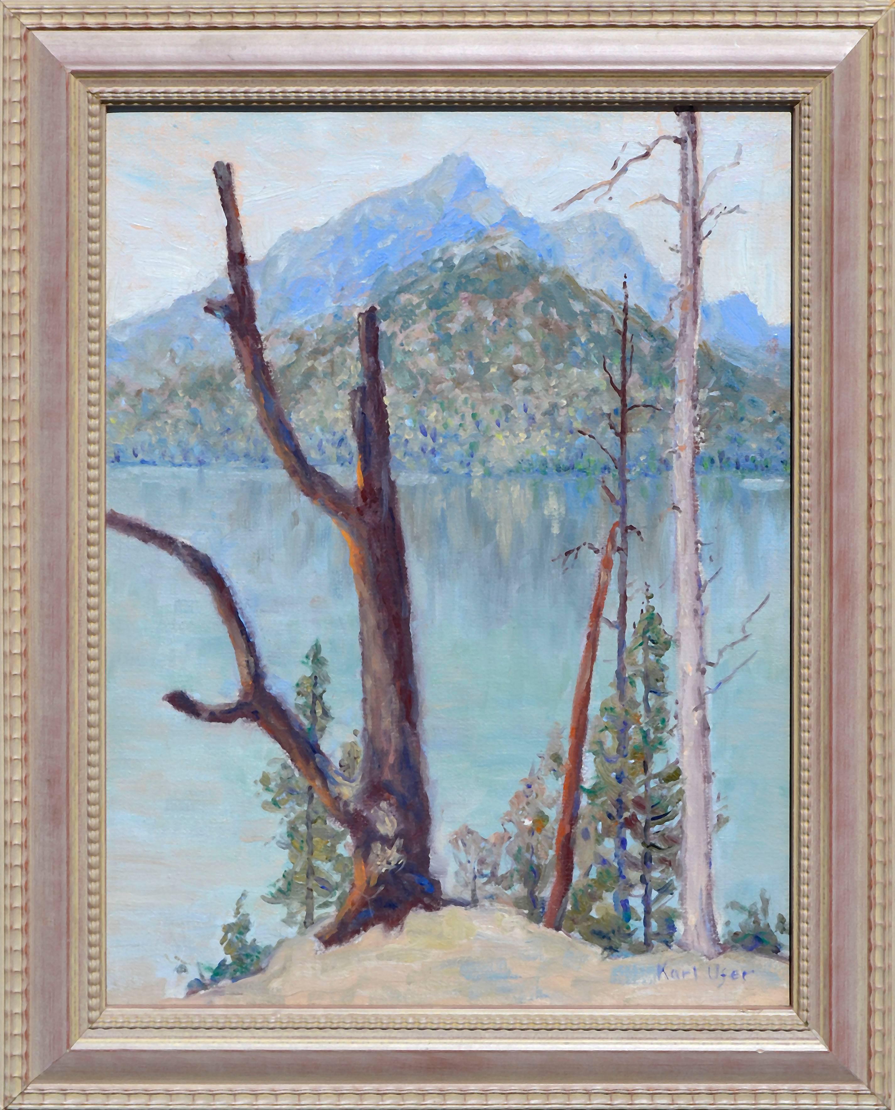 Karl Albert Ufer Landscape Painting - Mid Century Mountain Reflections Landscape