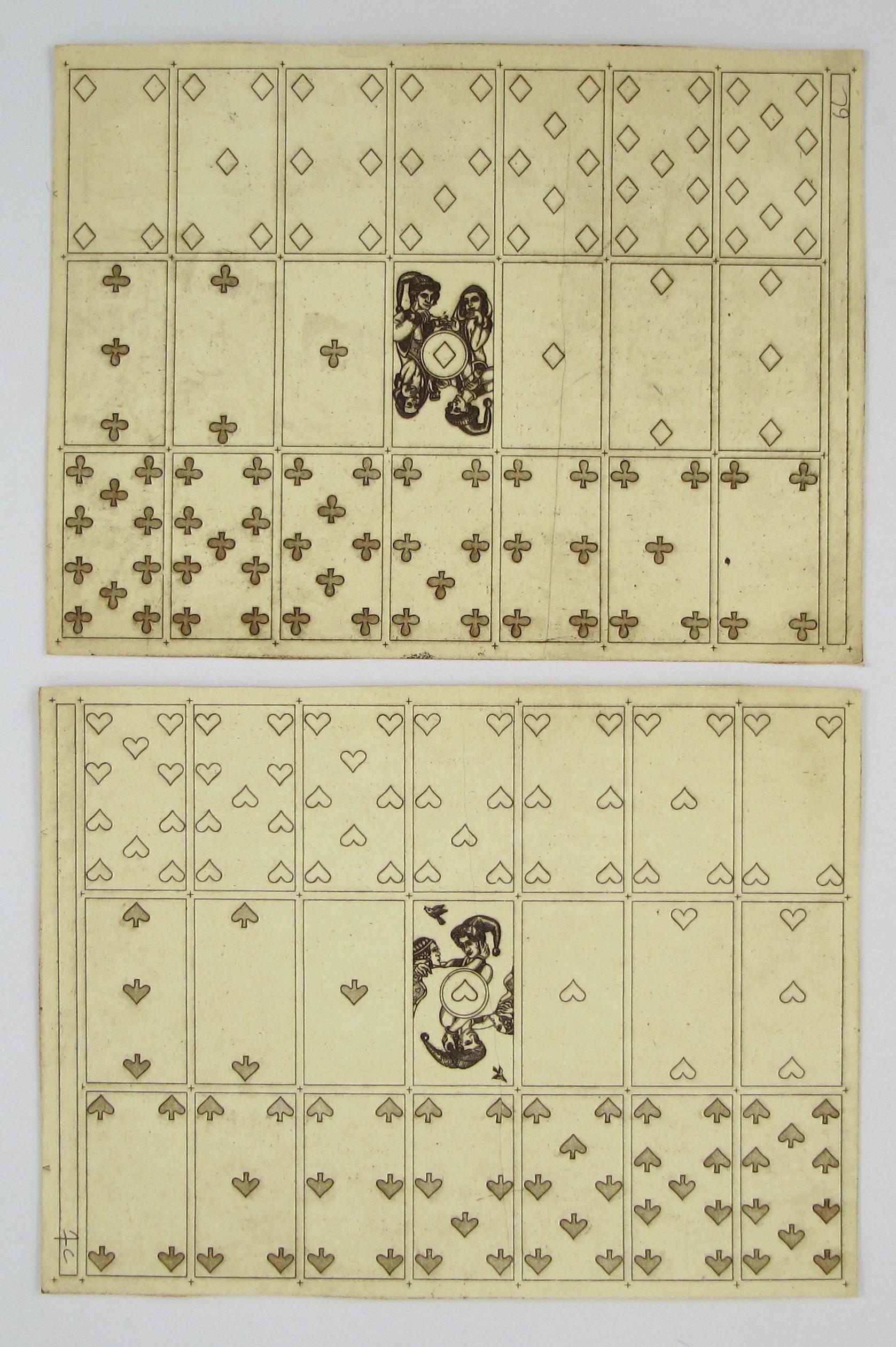 Karl Alexander Gerich Figurative Print – Merry Andrew Nr. 30, 1989 von Karl Gerich of Bath – zwei Kartendruckböden mit Spielkartenmuster