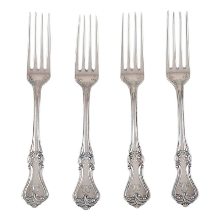 Karl Almgren, Sweden, Four Lunch Forks in Silver 830, Dated 1931 For Sale