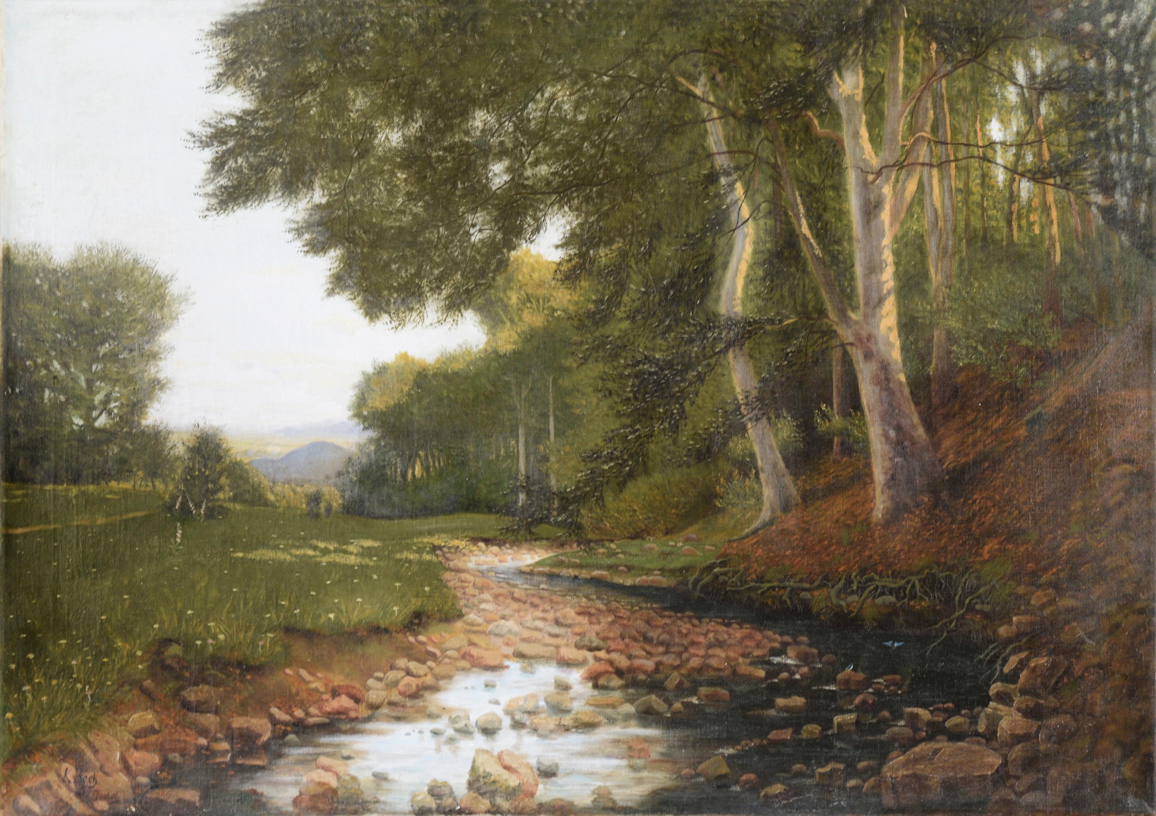 Karl bock Landscape Painting - Stream at the Edge of the Forest - Landscape