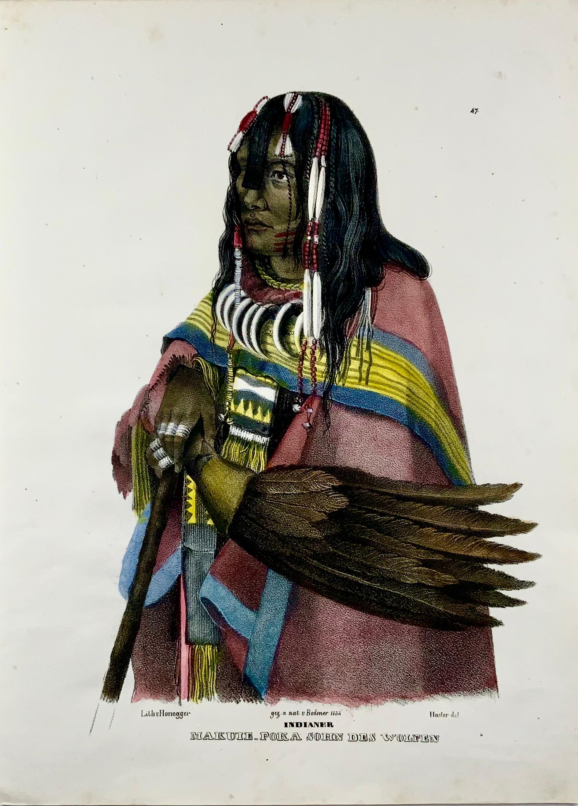 Karl Bodmer

“Indian - Makuie-Poka Sohn des Wolfen”

Bodmer’s portrait of a Majuro-Poku Blackfoot Piegen. From H.R. Schinz’s Naturgeschichte und Abbildungen des Menschen. Zurich: Honeggerschen Lithographischen Anstalt, 1840 [dated 1834].

37.3 x