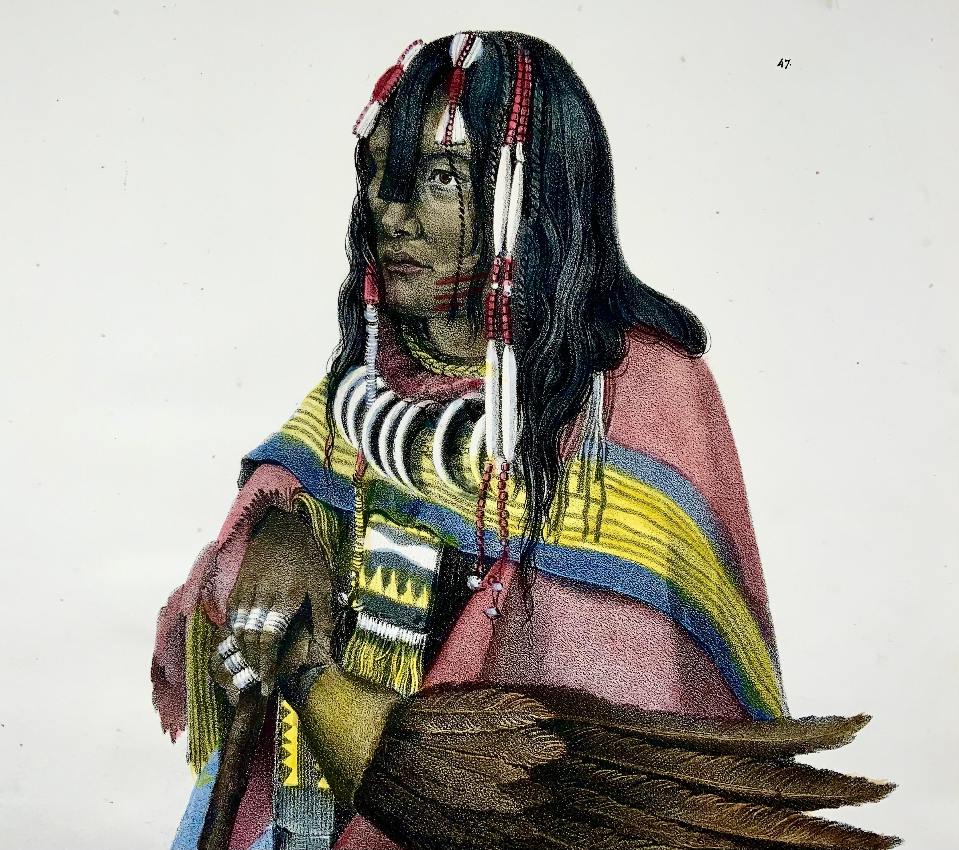 Américain Karl Bodmer, Piegan Blackfoot, Makui-Poka, folio coloré à la main en vente