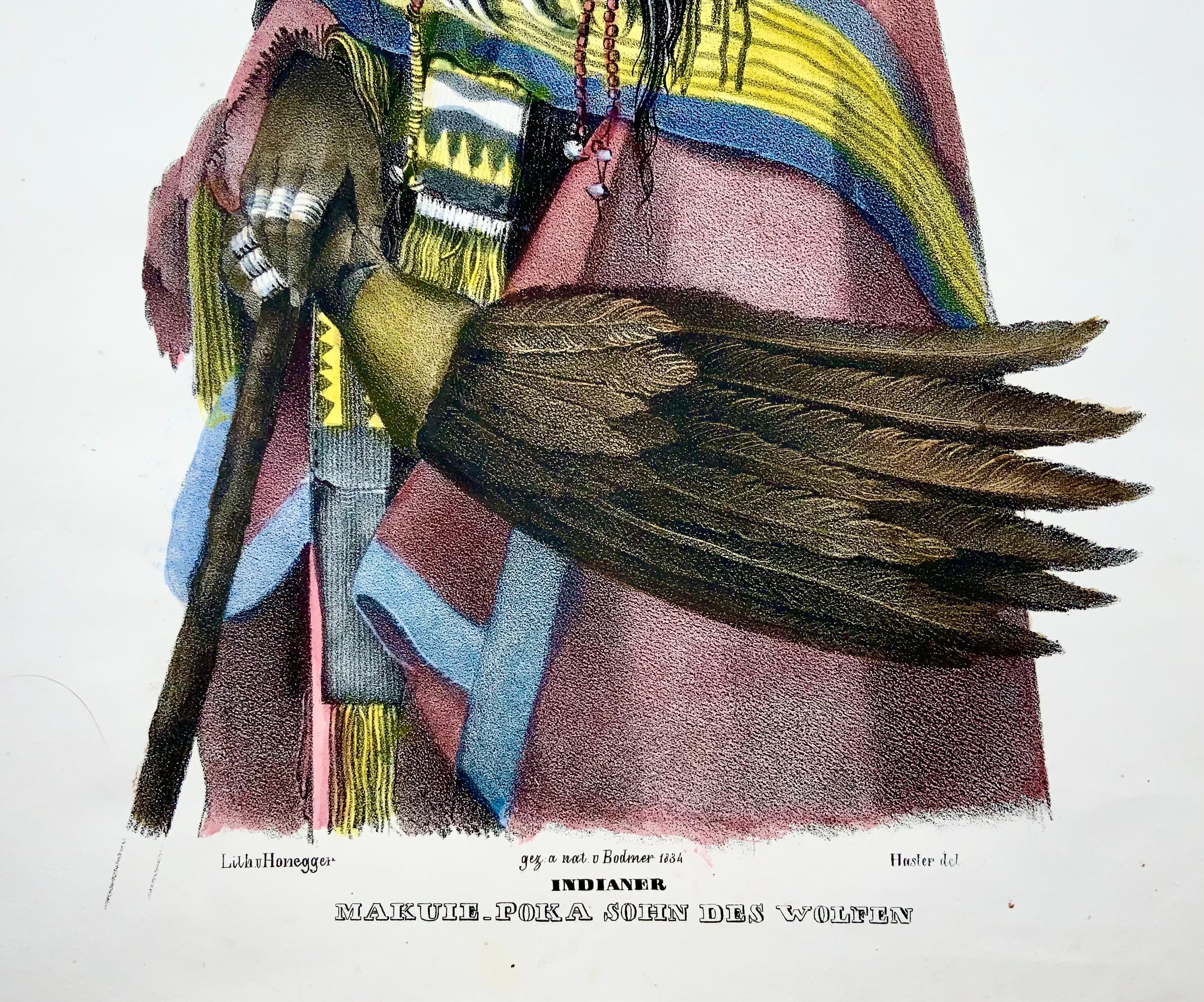 Peint à la main Karl Bodmer, Piegan Blackfoot, Makui-Poka, folio coloré à la main en vente