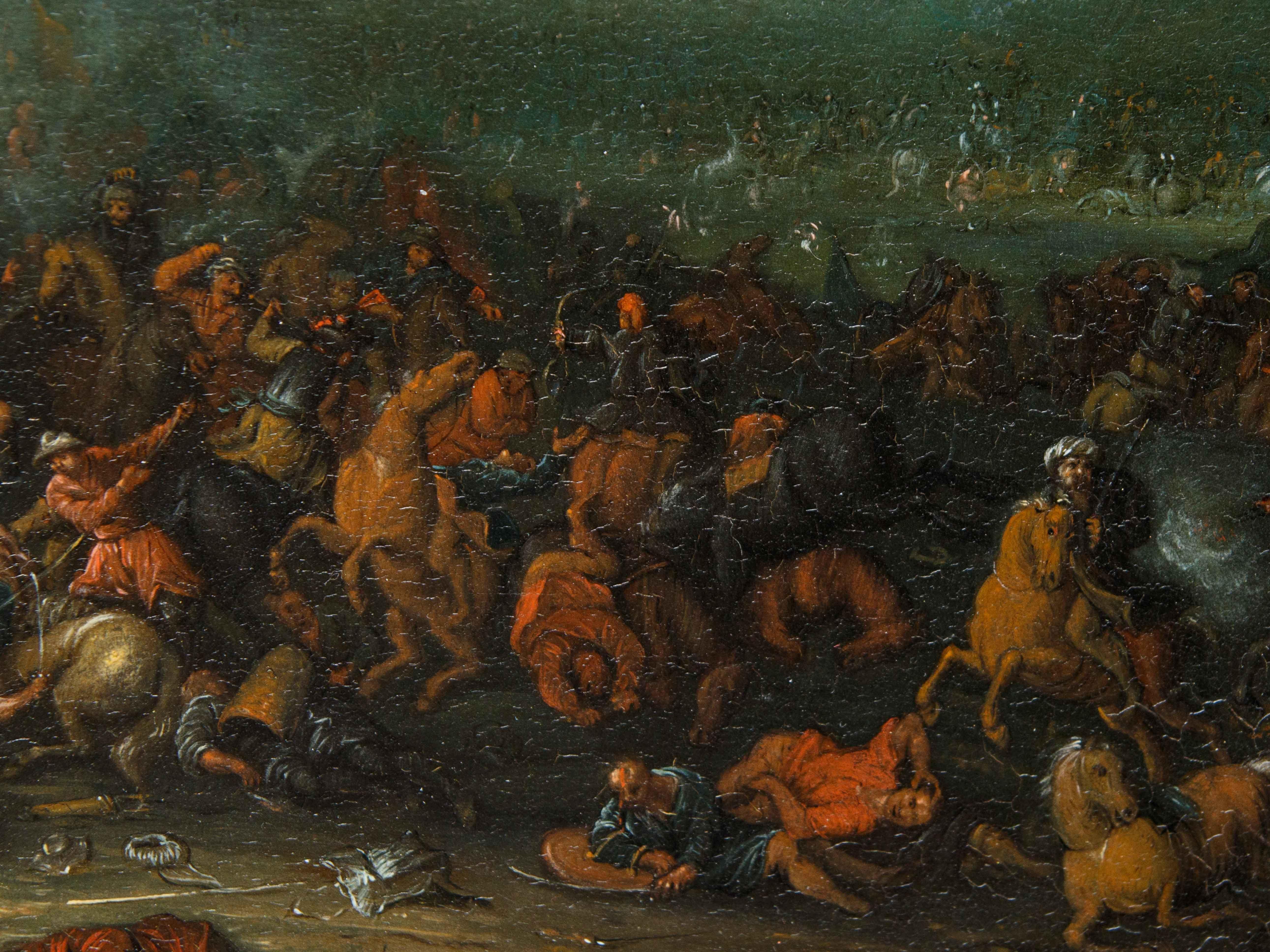 Karl Breydel, called The Knight of Antwerp (Antwerp, 1678-1733), Battle - Black Figurative Painting by Karl Breydel, detto Il cavaliere di Anversa
