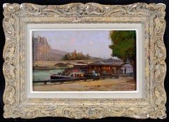 Les Quais de la Seine - Antique French Impressionist Louvre Paris Oil Painting